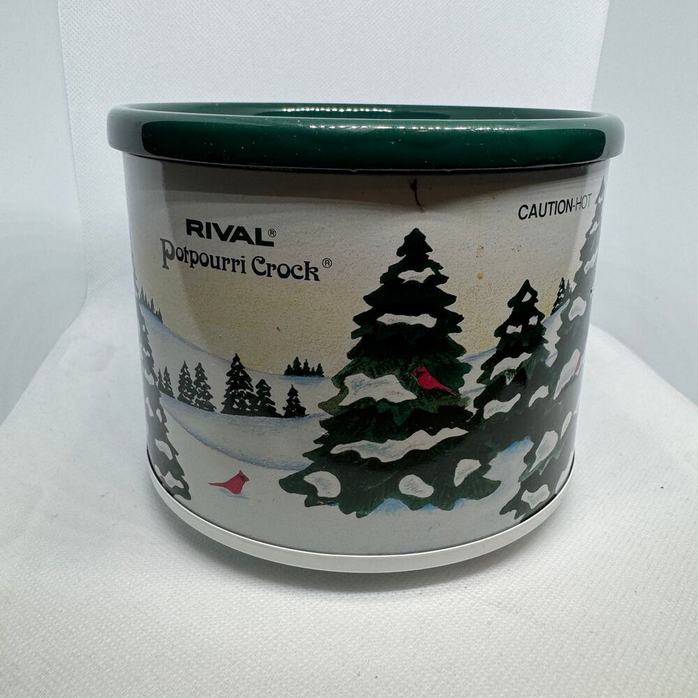 Vintage Rival Potpourri Crock Model 3206 Winter Evergreen Pine Trees Cardinal - Picture 5 of 11